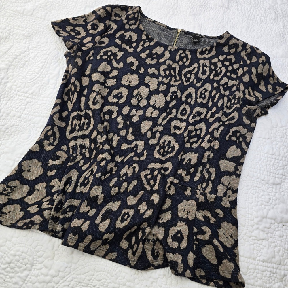 Ann‎ Taylor Leopard Jacquard Print Peplum Top Womens Medium Boho